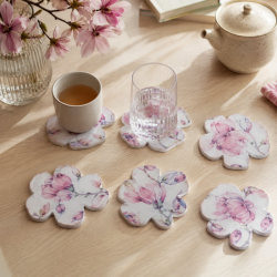 Dessous de Verre Forme Fleur - Argile & Roses Roses - Fait Main