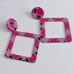 Grandes Boucles d'Oreilles Pastèque Papier & Résine - Look Été Pop