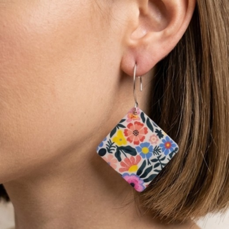 Boucles d'Oreilles Fleurie en Papier et Résine - Artisanat Fait Main M