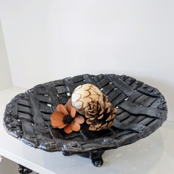 Corbeille sur pied artisanale tressée | Centre de table argile & verni