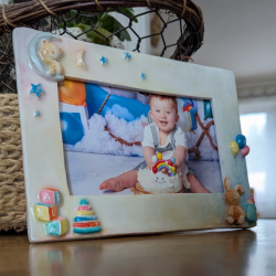 Cadre Photo Enfant Artisanal en Argile | Déco Chambre Bébé & Naissance
