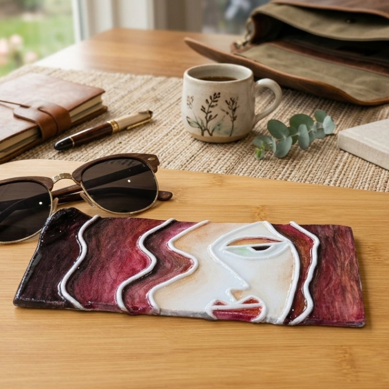 Porte-Lunettes Artisanal Bicolore Bordeaux | Repose-Lunettes Design