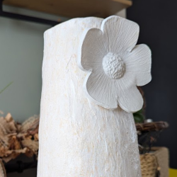 Grand Vase Artisanal au Colombin | Fleur Relief & Vernis Craquelé