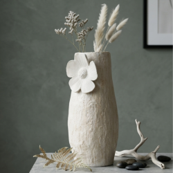 Grand Vase Artisanal au Colombin | Fleur Relief & Vernis Craquelé