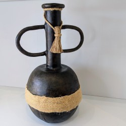 Vase artisanal brun | Déco bohème jute et corde | Sculpture argile uni