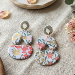 Grandes Boucles d'Oreilles Carrées Papier & Résine - Design Floral