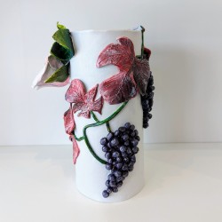 Vase sculptural fleur et raisin | Argile faite main | Déco double-face