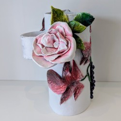 Vase sculptural fleur et raisin | Argile faite main | Déco double-face