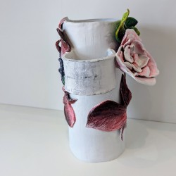 Vase sculptural fleur et raisin | Argile faite main | Déco double-face