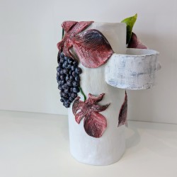 Vase sculptural fleur et raisin | Argile faite main | Déco double-face