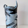 Vase artisanal hirondelles | Sculpture argile bleue | Déco oiseaux rel
